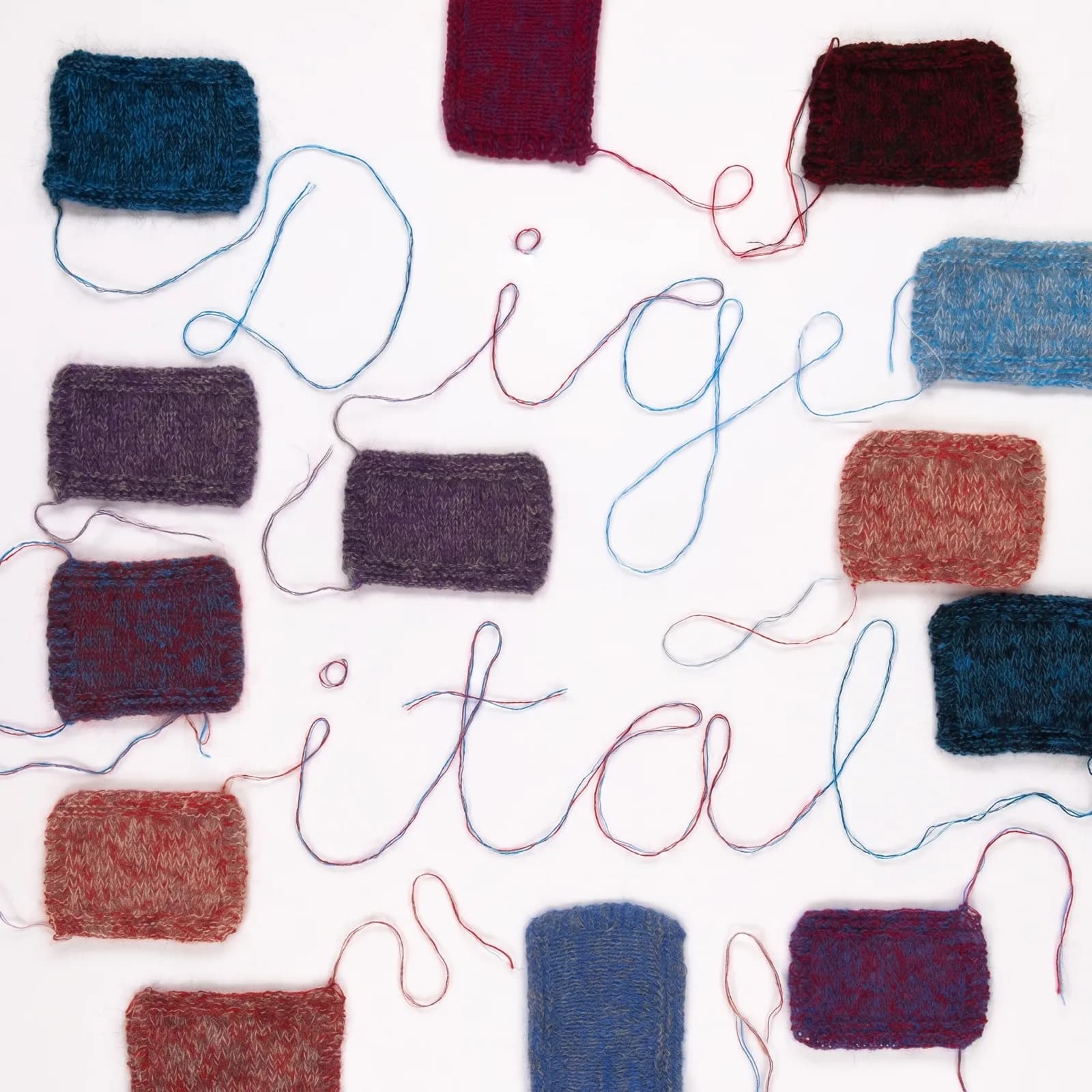 Knitted swatches and yarn lines forming a digital-themed hero visual