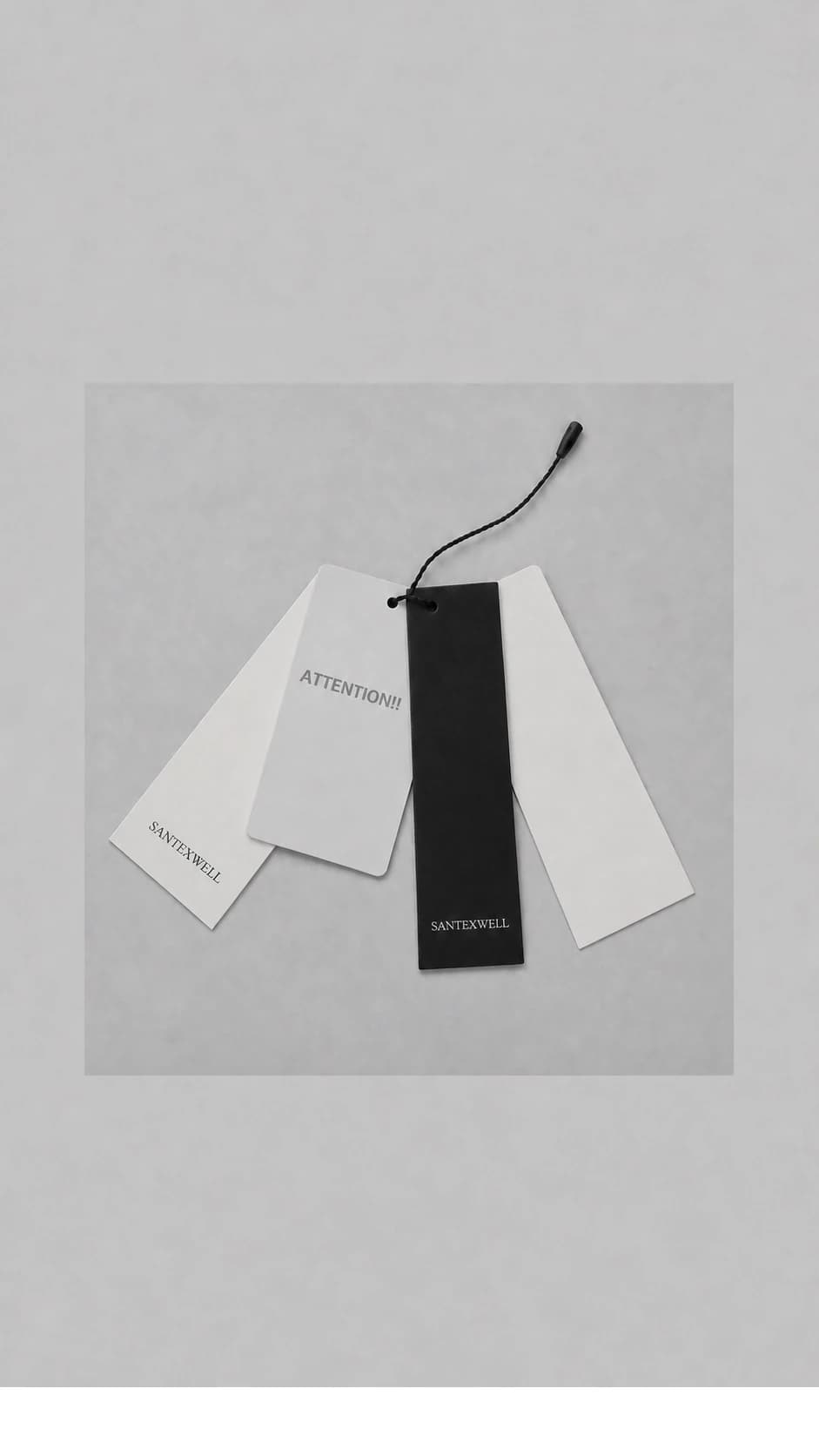 Garment hang tags and care instruction cards for finishing and delivery